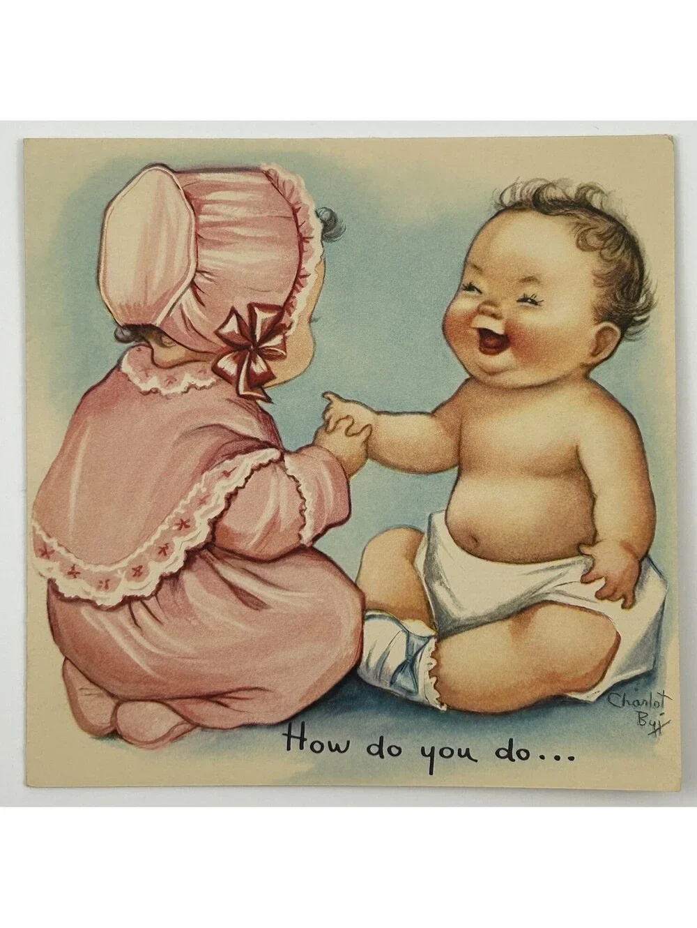 Vintage Charlot Byj How Do You Do Baby Birthday Card Unused Mid Century      N-2